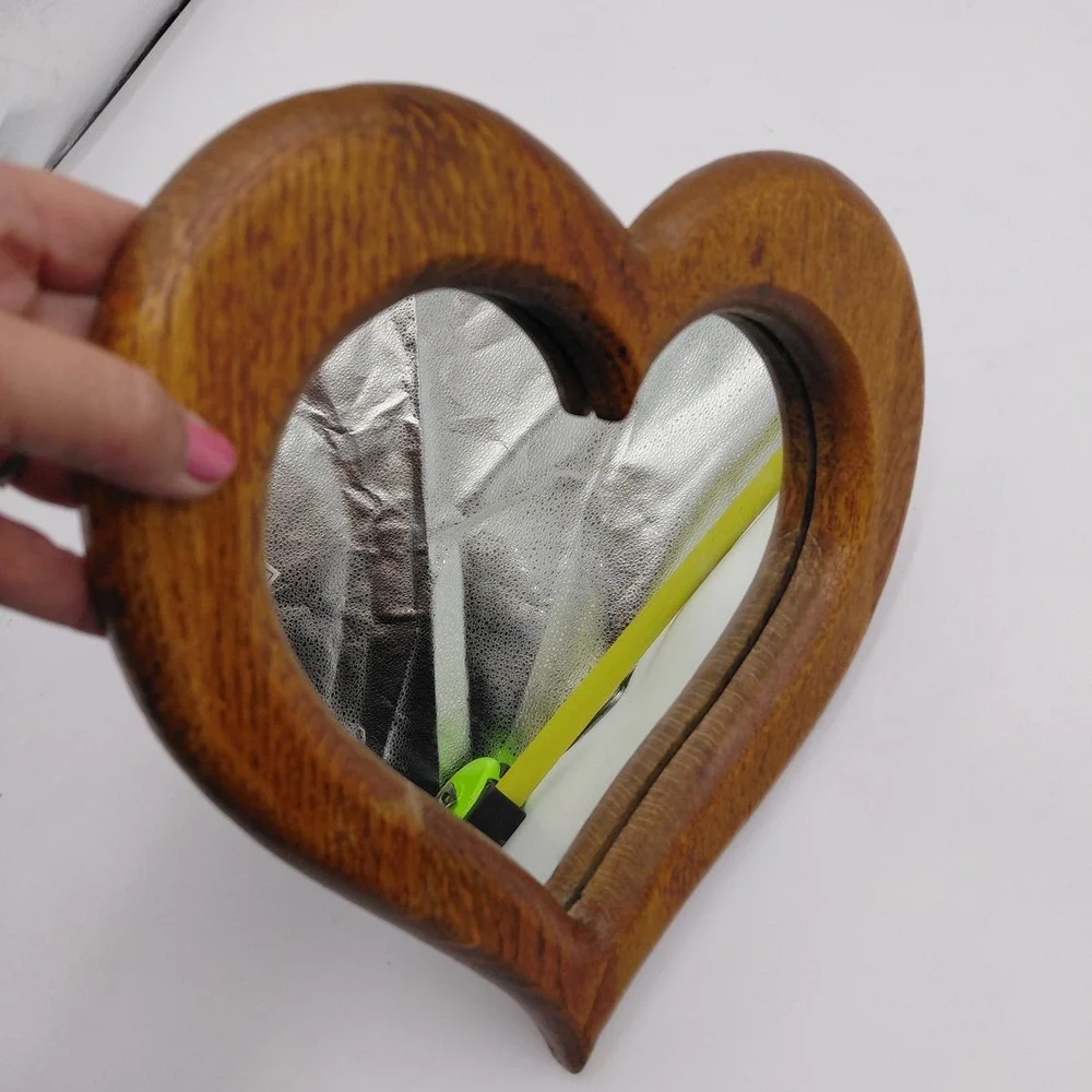 VTG Wooden Oak Solid Wood Heart Shaped Mirror Cottagecore Country Love Farmhouse